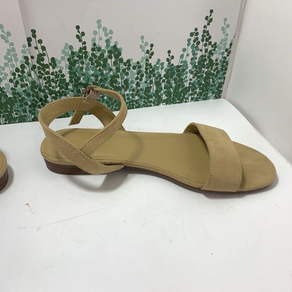 J. Crew Factory Ankle Strap Flat Tan Khaki Faux Suede Strappy Sandals Size 7 EUC - Picture 8 of 16